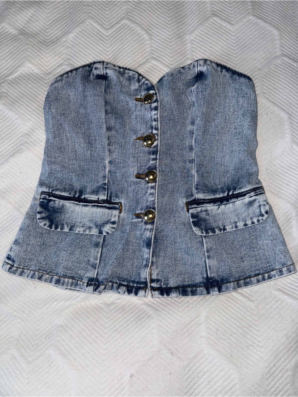 NWT Sincerely Jules Acid Wash Denim Strapless Corset Peplum Top Size M